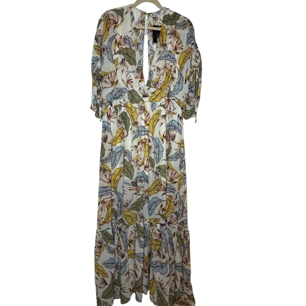 Fashion Nova Multicolor Leaf Print Maxi Dress Farrah Ivory - Picture 2 of 8